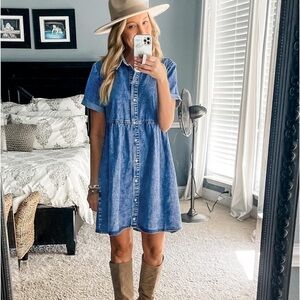 Denim Babydoll Button-down Dress